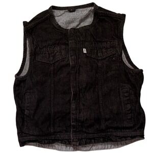 Black Denim motorcycle vest zip front closure layering club-style Women's-Large